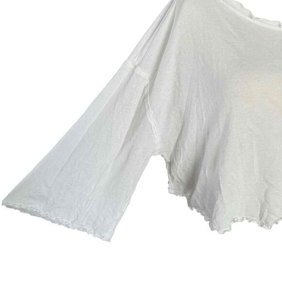 We The Free White Cotton Boat Neck Blouse Long Sleeves Ruffled Trim Medium - Picture 9 of 10